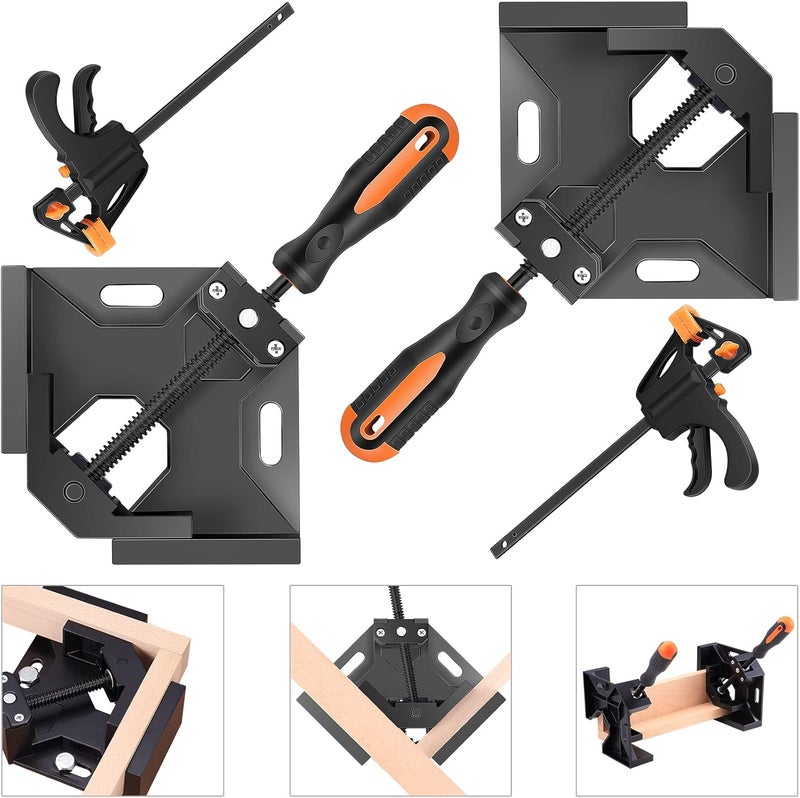 NAYE Corner Clamp,Right Angle Clamp 90 Degree Positioning Square Holder,Woodworking Carpenter Tool Set with 4" Bar Clamps for Face Frame,Boxes,Door,Cabinet - Image 1